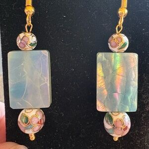 Hand Crafted Purple Iridescent and Cloisonné Bead Earrings